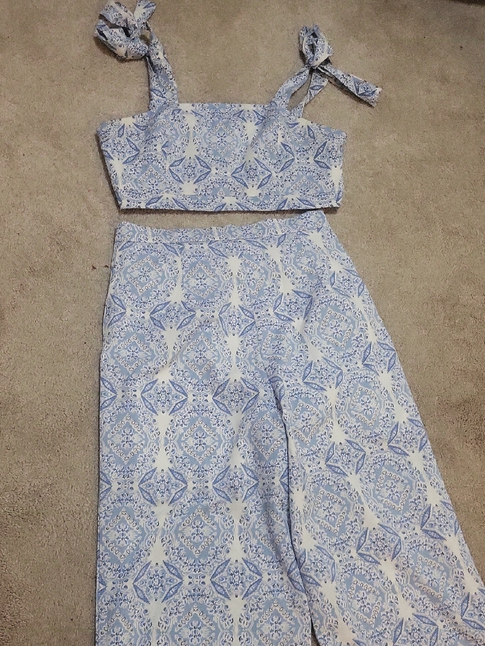 Blue & White Printed Two-Piece Set
